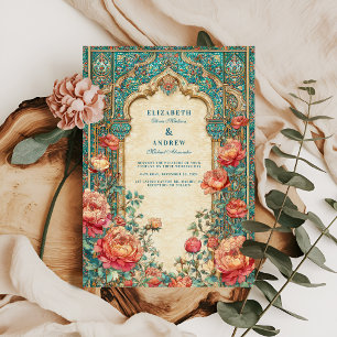 Hochzeit in Luxe Turquoise und Golden Rose Einladung