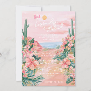 Hochzeit in Mexiko als Reiseziel in Rosa Einladung