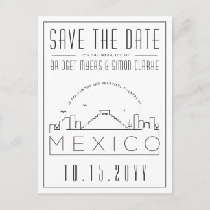 Hochzeit in Mexiko Save the Date Skyline Postkarte