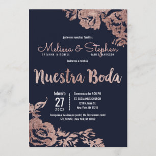 Hochzeit in Navy Blue Rose Gold Floral Einladung