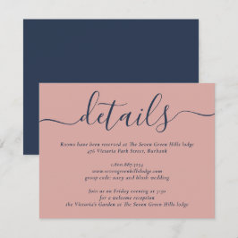 Hochzeit in Navy Blue und Blush Modern Script Begleitkarte
