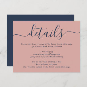 Hochzeit in Navy Blue und Blush Modern Script Begleitkarte