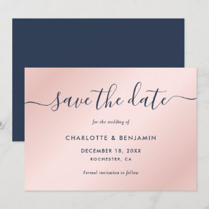 Hochzeit in Navy Blue und Blush Modern Script Save The Date