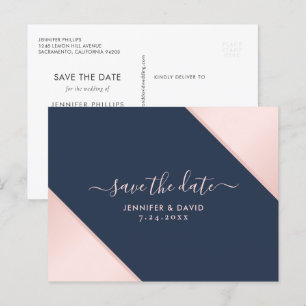 Hochzeit in Navy Blue und Blush speichern das Datu Ankündigungspostkarte