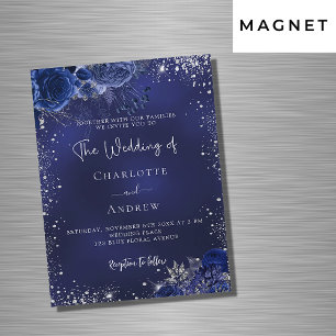 Hochzeit in Navy-Silber-Blume Magneteinladung