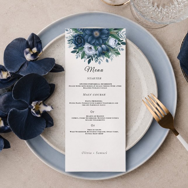 Hochzeit in Navy und Hellblau Menükarte (Von Creator hochgeladen)