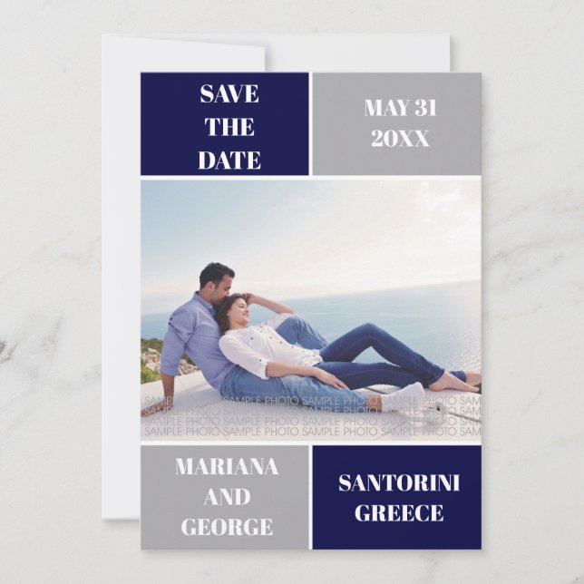 Hochzeit in Navy und Silber speichern Sie das Datu Save The Date (Vorderseite)
