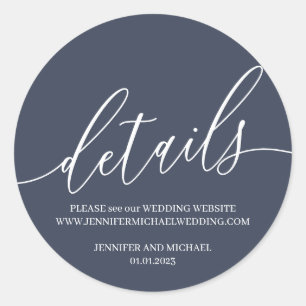 Hochzeit in Navyblau moderne Signaturdetails Runder Aufkleber