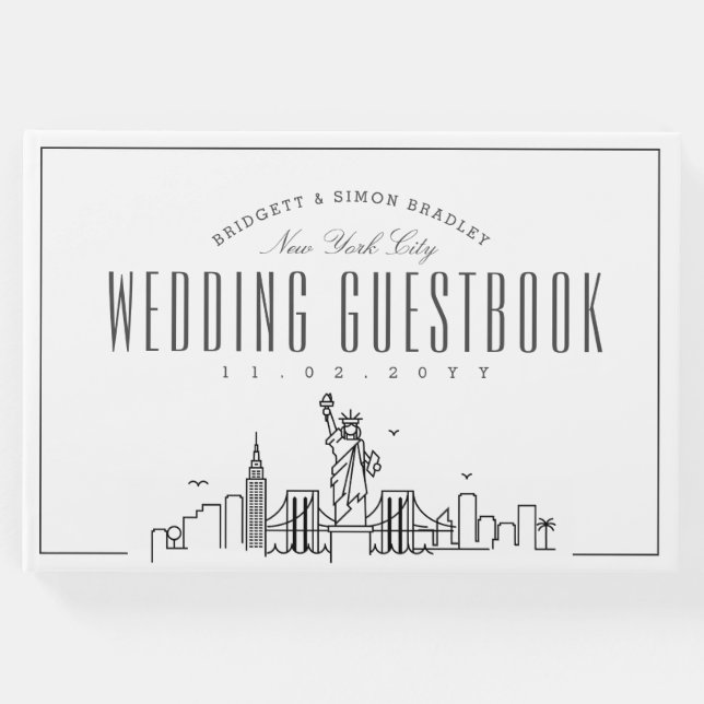 Hochzeit in New York | Moderner Deko Skyline Gästebuch (Vorderseite)