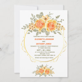 Hochzeit in orange und gelb mit Blumen Einladung