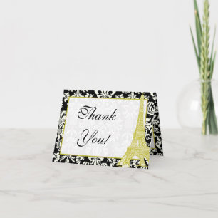 Hochzeit in Paris Black Damask Dankeskarten Dankeskarte