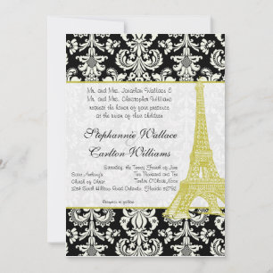 Hochzeit in Paris Black Damask Einladung