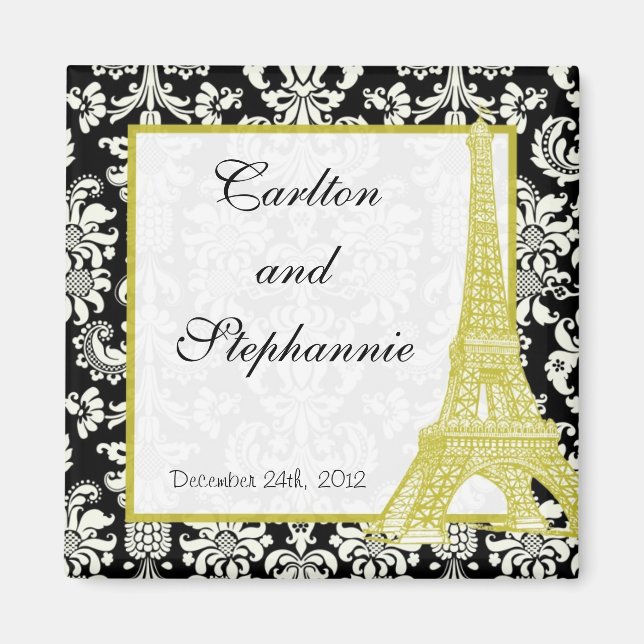 Hochzeit in Paris Black Damask Magnet Gefallen (Vorne)