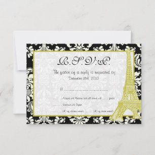 Hochzeit in Paris Black Damask RSVP Card Einladung