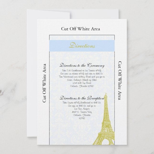 Hochzeit in Paris Blue Damask Directmailing Card Einladung (Vorderseite)