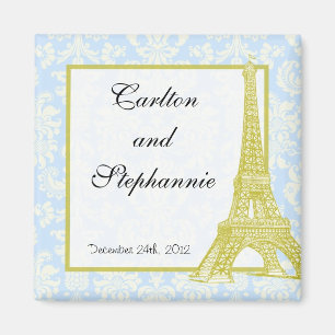Hochzeit in Paris Blue Damask Magnet Gefallen