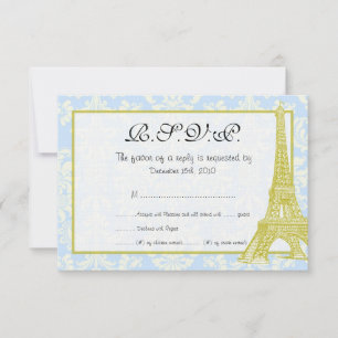 Hochzeit in Paris Blue Damask RSVP Card Einladung