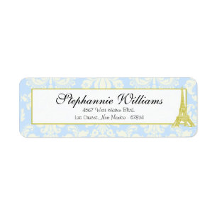 Hochzeit in Paris Blue Damask Rücksendeadresse Lab