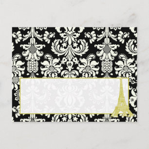 Hochzeit in Paris Schwarze Damast beschreibbare Pl Postkarte