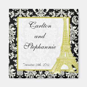 Hochzeit in Paris schwarzer Damast Magnet Favor