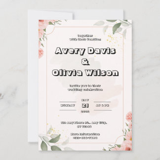 Hochzeit in Pastellrosa, Grün und Aquarell Einladung