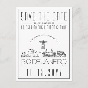 Hochzeit in Rio, Brasilien Skyline Save the Date Postkarte