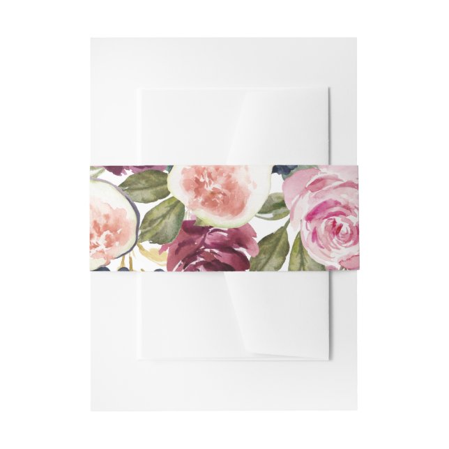 Hochzeit in Rosa, Bordeaux und Feigenblumen Einladungsbanderole (Vorderseite Beispiel)