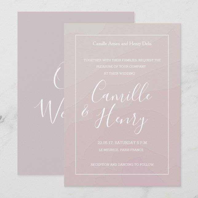 Hochzeit in Rosa, Rosa und Aquarell Einladung (Vorne/Hinten)