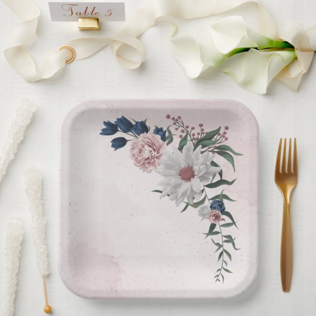 Hochzeit in Rosa-Weiß-Blumen Pappteller (Hochzeit)