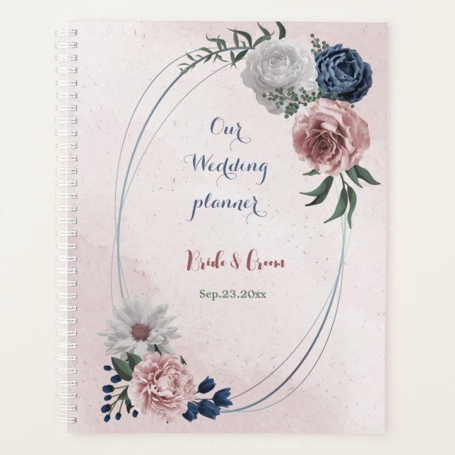 Hochzeit in Rosa-Weiß-Blumen Planer (Vorderseite)