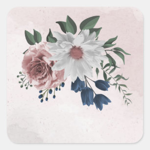 Hochzeit in Rosa-Weiß-Blumen Quadratischer Aufkleber