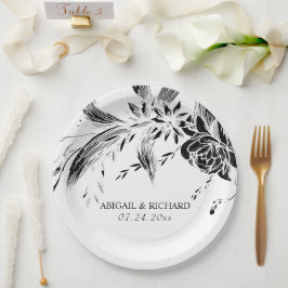 Hochzeit in Schwarz-Weiß-Blume Pappteller