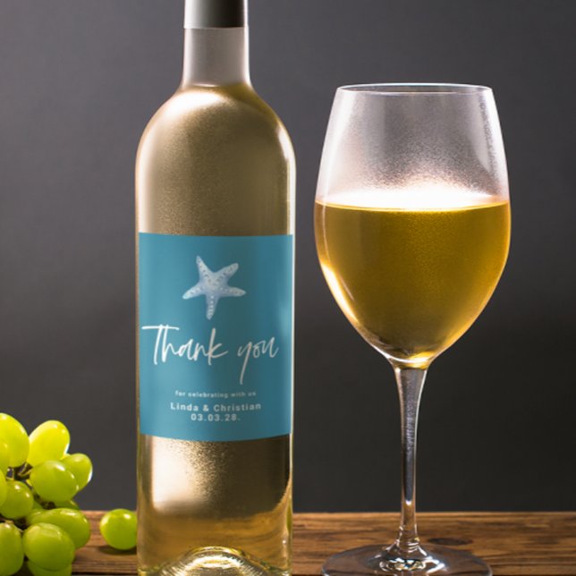 Hochzeit in tiefblauem Meer Weinetikett (Von Creator hochgeladen)