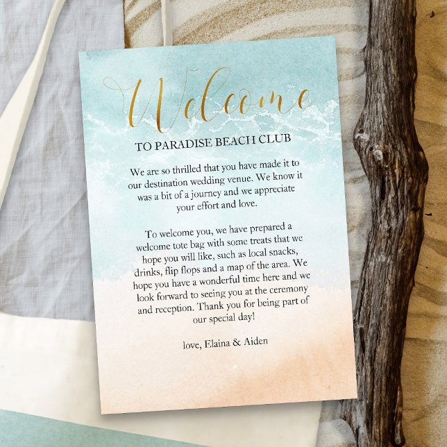 Hochzeit in Urlaubsort am Strand Begleitkarte (Tropical Beach Resort destination wedding welcome card - Boho Beach Collection)