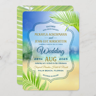 Hochzeit in Urlaubsort Beach Tropical Palm Tree Le Einladung