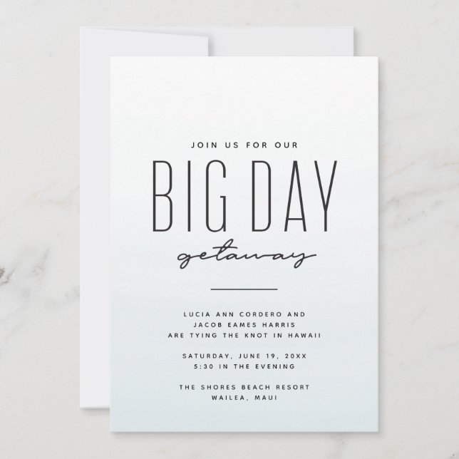 Hochzeit in Urlaubsort Blau Aquarell Spaß Einladung (Vorderseite)