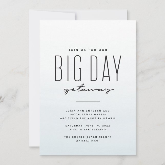 Hochzeit in Urlaubsort Blue Aquarelleinladung (Vorderseite)