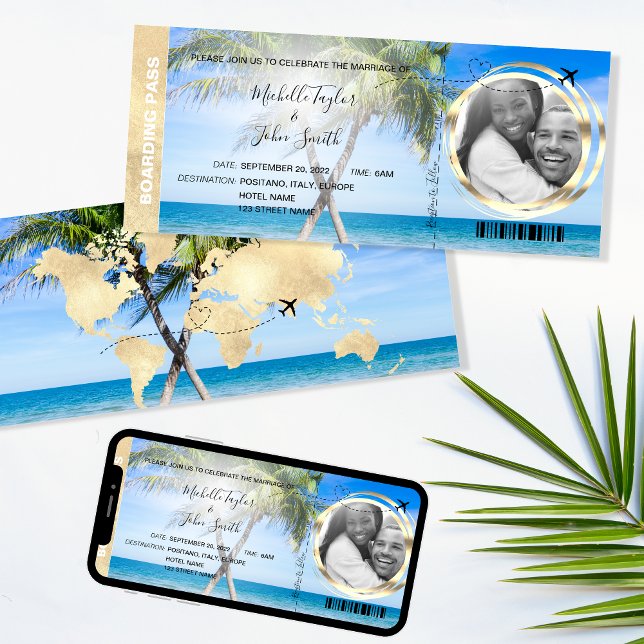 Hochzeit in Urlaubsort Boarding Pass Beach Ocean I Einladung (Von Creator hochgeladen)