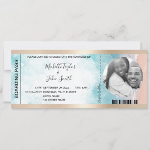 Hochzeit in Urlaubsort Boarding Pass Beach Ocean I Einladung