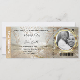 Hochzeit in Urlaubsort Boarding Pass Beach Palm Tr Einladung