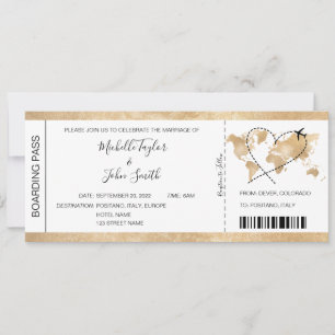 Hochzeit in Urlaubsort Boarding Pass Flugzeug Icon Einladung