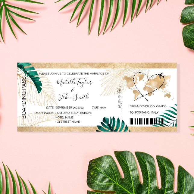 Hochzeit in Urlaubsort Boarding Pass Flugzeug Icon Einladung (Von Creator hochgeladen)