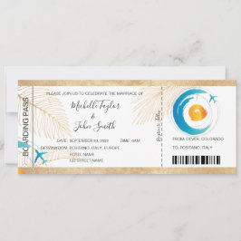 Hochzeit in Urlaubsort Boarding Pass Flugzeug Icon Einladung