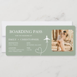 Hochzeit in Urlaubsort Boarding Pass Flugzeug Tick