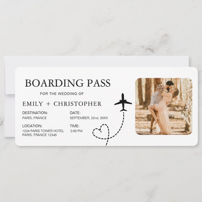 Hochzeit in Urlaubsort Boarding Pass Flugzeug Tick (Vorderseite)