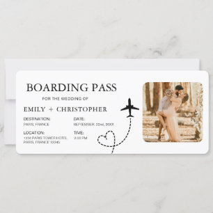 Hochzeit in Urlaubsort Boarding Pass Flugzeug Tick