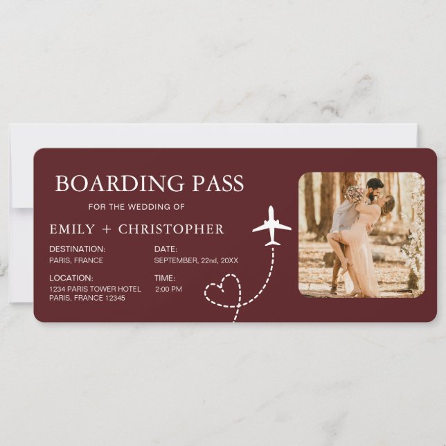 Hochzeit in Urlaubsort Boarding Pass Flugzeug Tick (Vorderseite)