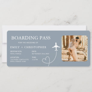 Hochzeit in Urlaubsort Boarding Pass Flugzeug Tick