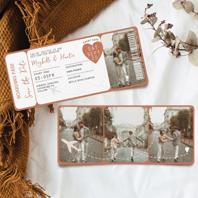 Hochzeit in Urlaubsort Boarding Pass Flugzeug Tick Einladung (Destination Wedding Boarding Pass Plane Ticket Invitation)