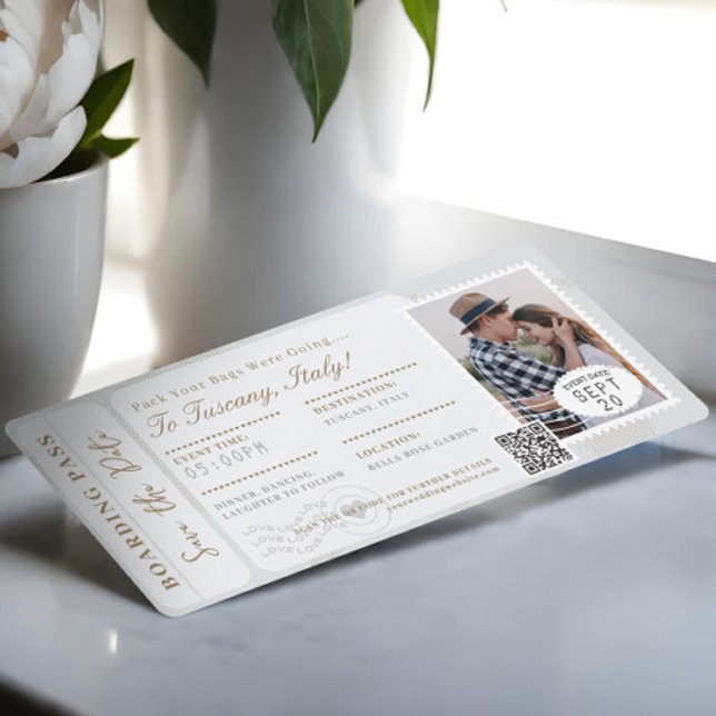 Hochzeit in Urlaubsort Boarding Pass Flugzeug Tick Einladung (Destination Wedding Boarding Pass Plane Ticket Invitation)